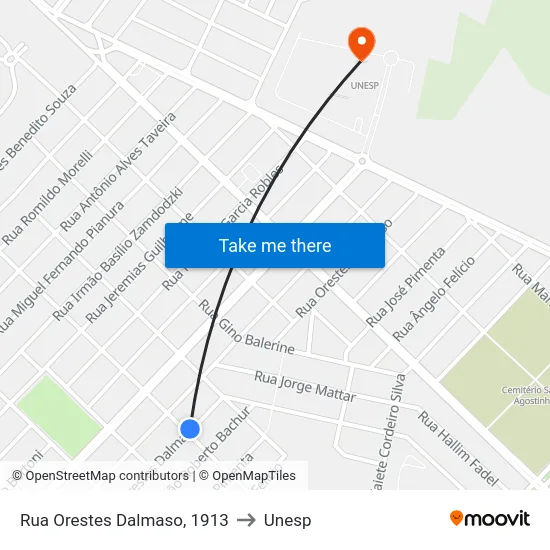 Rua Orestes Dalmaso, 1913 to Unesp map