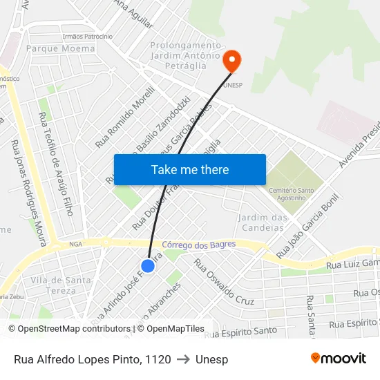 Rua Alfredo Lopes Pinto, 1120 to Unesp map