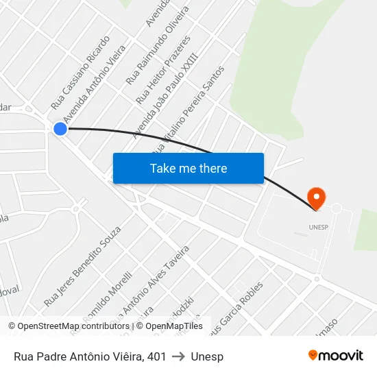Rua Padre Antônio Viêira, 401 to Unesp map