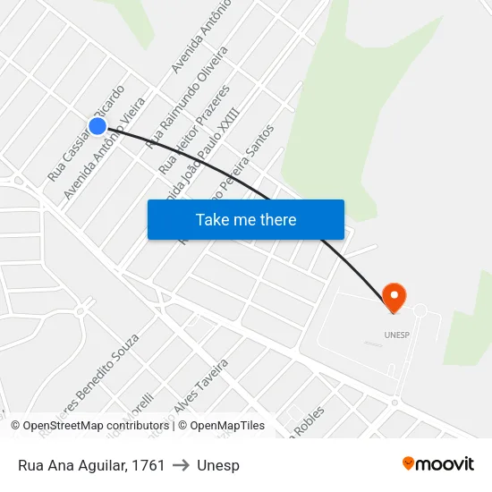Rua Ana Aguilar, 1761 to Unesp map