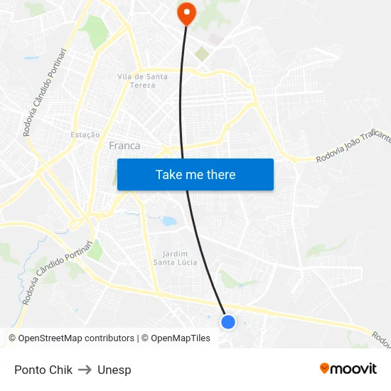 Ponto Chik to Unesp map