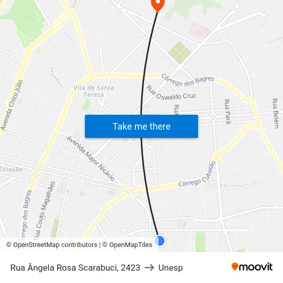 Rua Ângela Rosa Scarabuci, 2423 to Unesp map