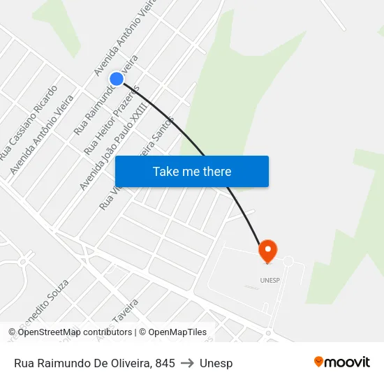 Rua Raimundo De Oliveira, 845 to Unesp map