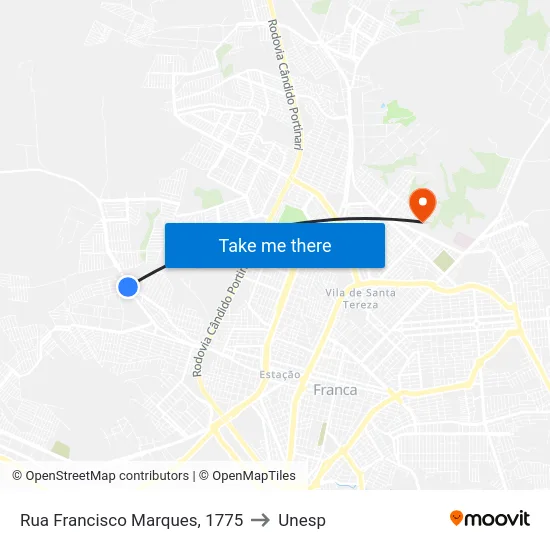 Rua Francisco Marques, 1775 to Unesp map
