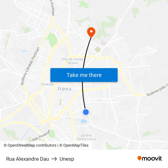Rua Alexandre Dau to Unesp map