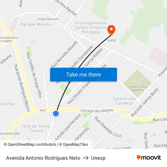 Avenida Antonio Rodrigues Neto to Unesp map