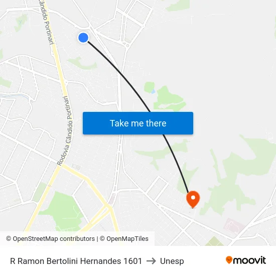 R Ramon Bertolini Hernandes 1601 to Unesp map