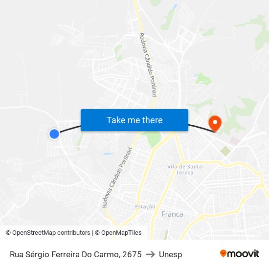 Rua Sérgio Ferreira Do Carmo, 2675 to Unesp map