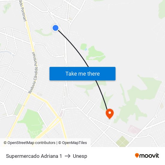 Supermercado Adriana 1 to Unesp map