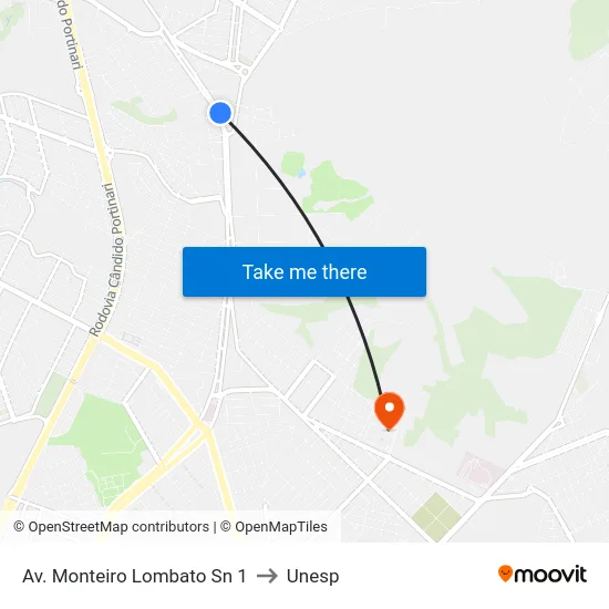 Av. Monteiro Lombato Sn 1 to Unesp map