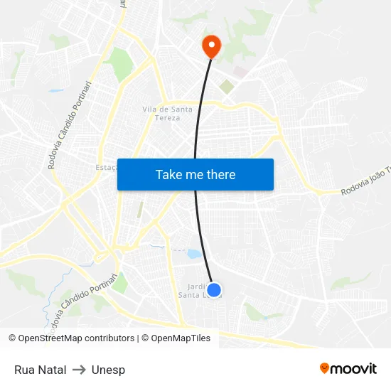 Rua Natal to Unesp map
