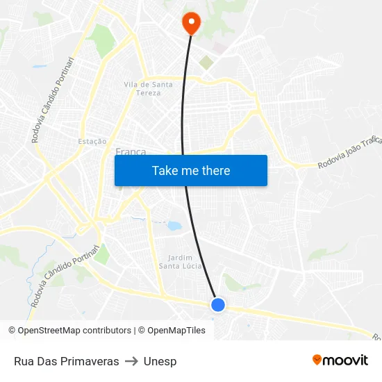 Rua Das Primaveras to Unesp map