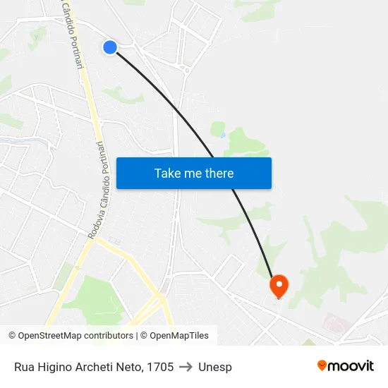 Rua Higino Archeti Neto, 1705 to Unesp map