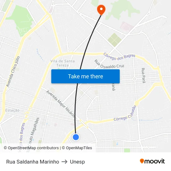 Rua Saldanha Marinho to Unesp map