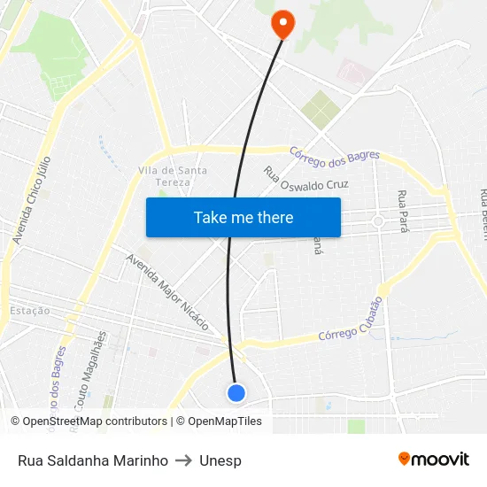 Rua Saldanha Marinho to Unesp map