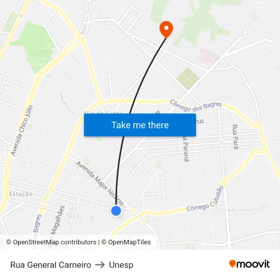 Rua General Carneiro to Unesp map