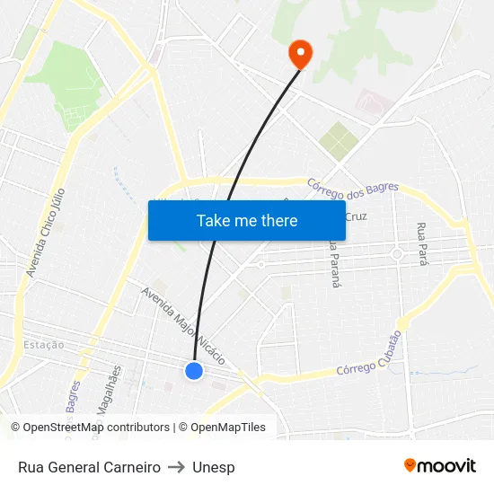 Rua General Carneiro to Unesp map