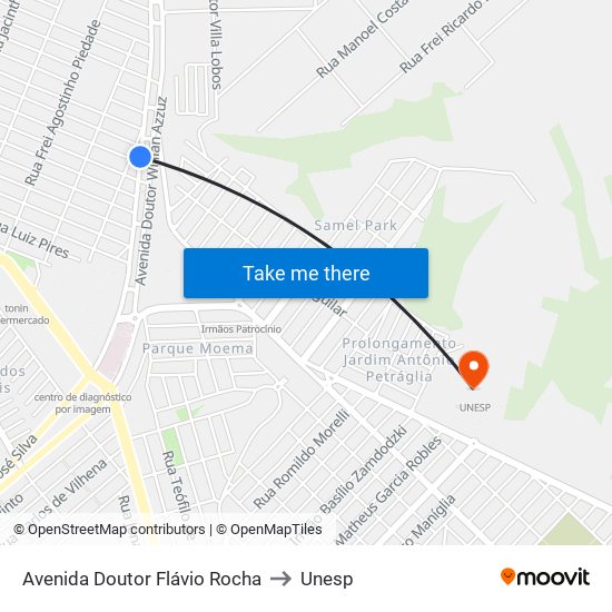 Avenida Doutor Flávio Rocha to Unesp map