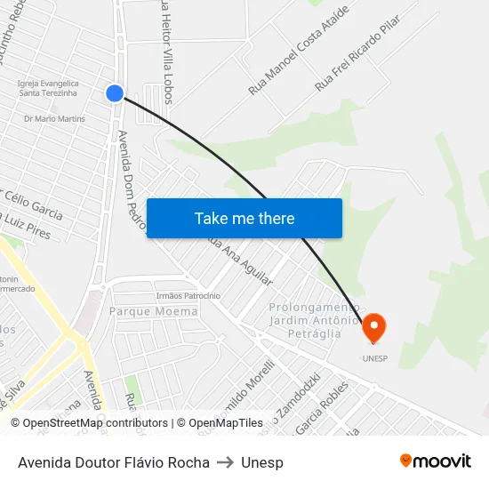 Avenida Doutor Flávio Rocha to Unesp map
