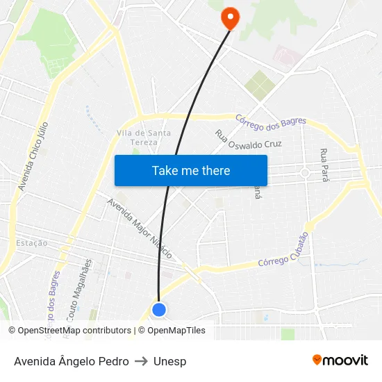 Avenida Ângelo Pedro to Unesp map