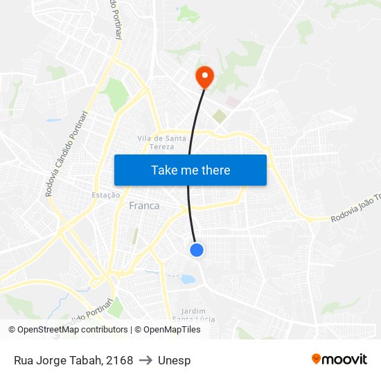 Rua Jorge Tabah, 2168 to Unesp map