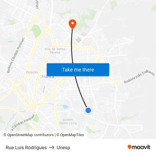 Rua Luís Rodrigues to Unesp map