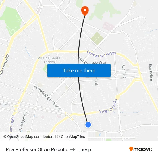 Rua Professor Olívio Peixoto to Unesp map