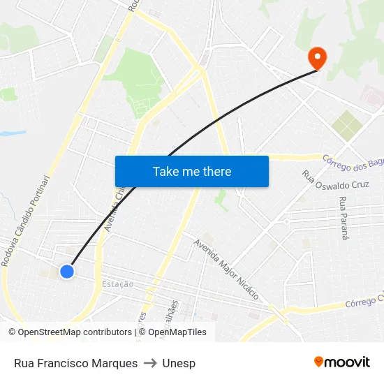 Rua Francisco Marques to Unesp map