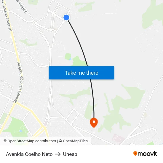 Avenida Coelho Neto to Unesp map