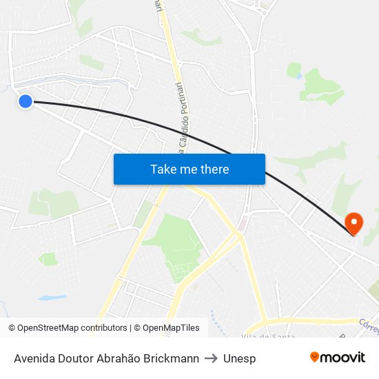 Avenida Doutor Abrahão Brickmann to Unesp map