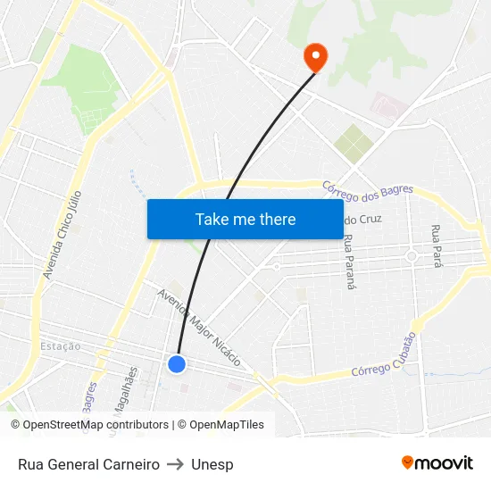 Rua General Carneiro to Unesp map