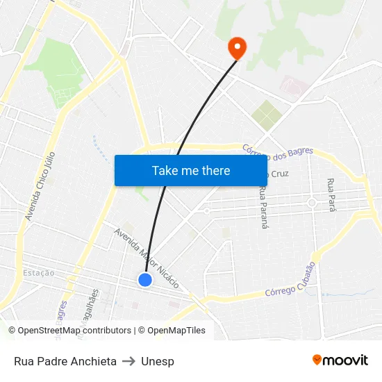 Rua Padre Anchieta to Unesp map