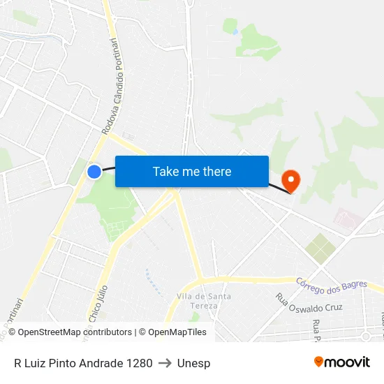 R Luiz Pinto Andrade 1280 to Unesp map