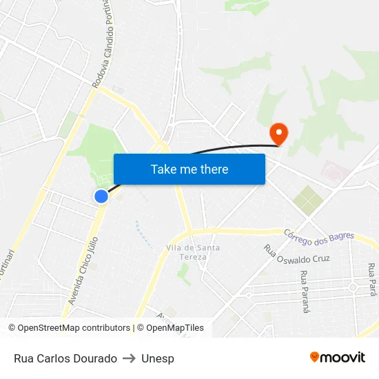 Rua Carlos Dourado to Unesp map