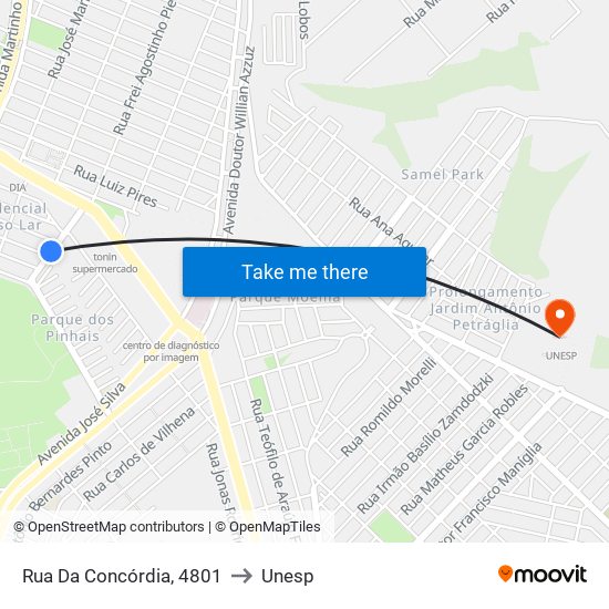 Rua Da Concórdia, 4801 to Unesp map