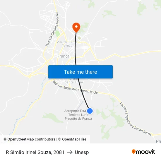 R Simão Irinel Souza, 2081 to Unesp map