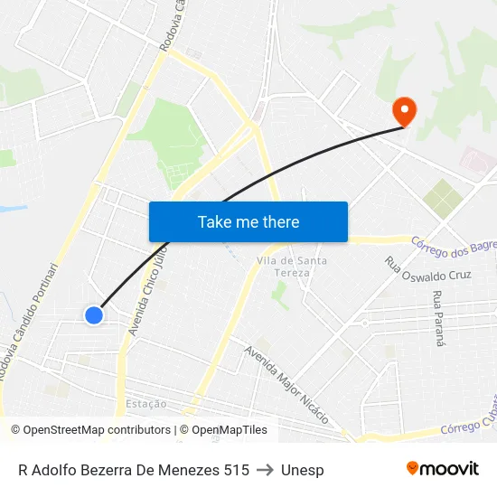 R Adolfo Bezerra De Menezes 515 to Unesp map