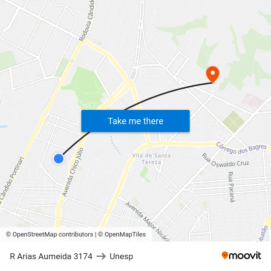 R Arias Aumeida 3174 to Unesp map