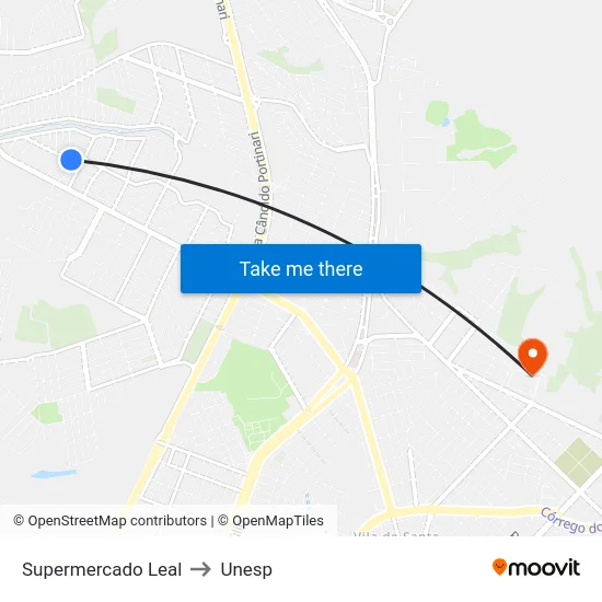 Supermercado Leal to Unesp map