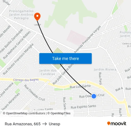 Rua Amazonas, 665 to Unesp map