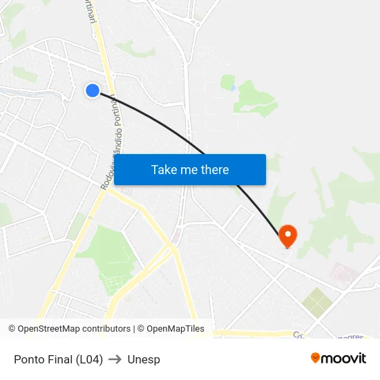 Ponto Final (L04) to Unesp map