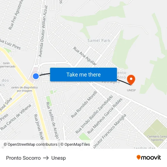 Pronto Socorro to Unesp map