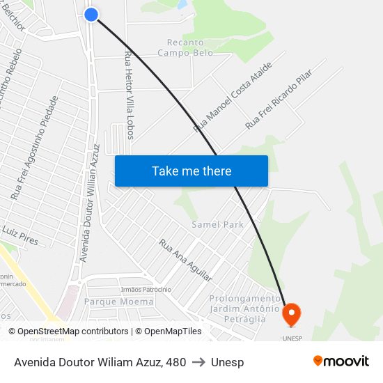 Avenida Doutor Wiliam Azuz, 480 to Unesp map