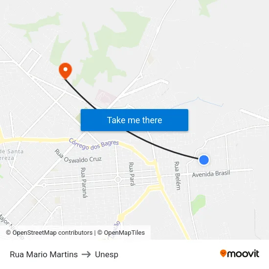 Rua Mario Martins to Unesp map