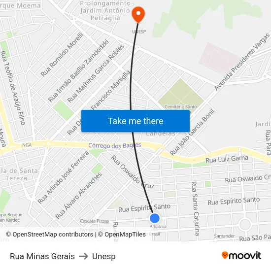 Rua Minas Gerais to Unesp map