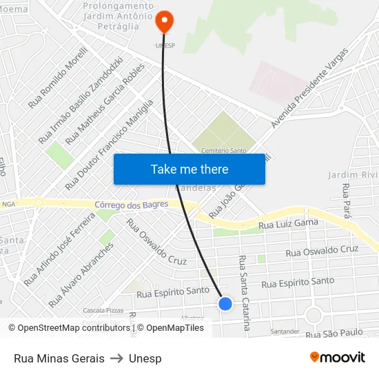 Rua Minas Gerais to Unesp map