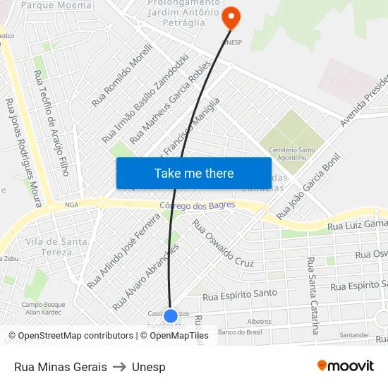 Rua Minas Gerais to Unesp map