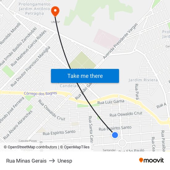 Rua Minas Gerais to Unesp map