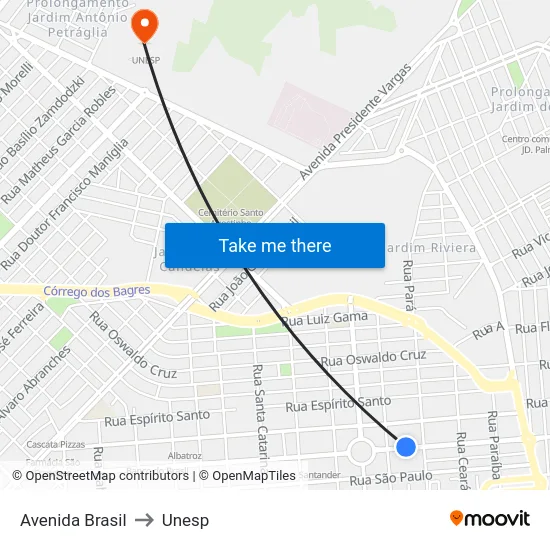 Avenida Brasil to Unesp map