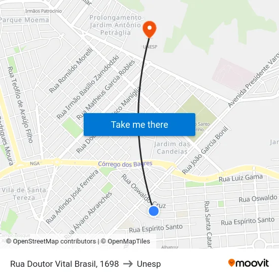 Rua Doutor Vital Brasil, 1698 to Unesp map